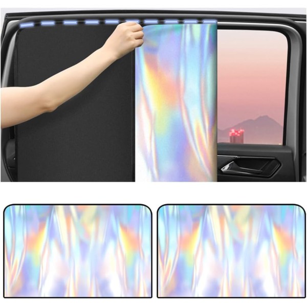 2PCS Holographic Rear Car Window Shades Blackout 99%,Strong Magnetic Car Window Shade Keeps Interior Cool & Car Decoration