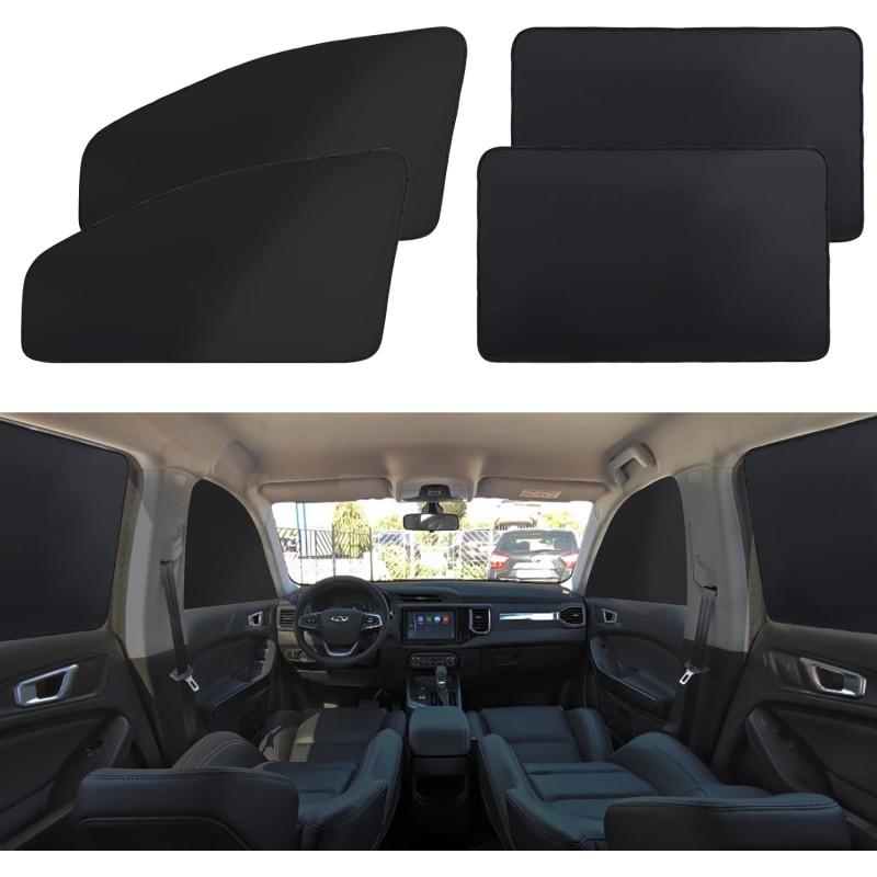 Car Window Shades, 4 Pcs Car Privacy Curtains, 100% Block Light Car Window Covers Magnetic Side Window Sun Shade Keeps Cooler