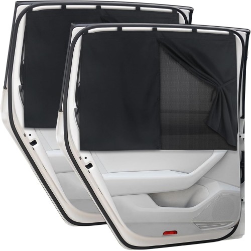Car Window Shades, 2 PCS Magnetic Double Layer Car Sun Shade for Side Windows Full Shade/Half Shade Options Black