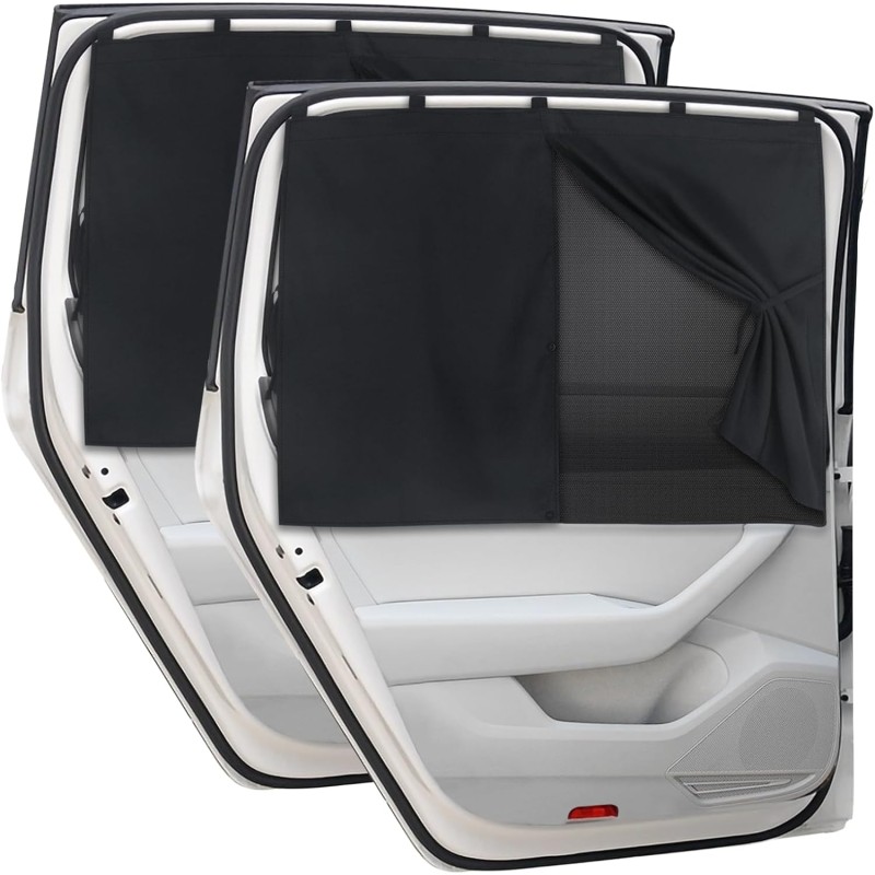 Car Window Shades, 2 PCS Magnetic Double Layer Car Sun Shade for Side Windows Full Shade/Half Shade Options Black