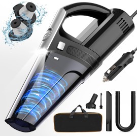 Car Vacuum, Portable with 7000PA Suction, 12V High Power 16.4Ft Cord Wired Vacuum Cleaner for Car, LED Light, 0.33L,Storage Bag