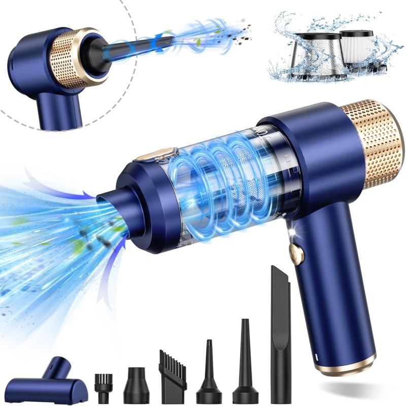 Handheld Car Vacuum Cleaner, 16000PA Car Vacuum Portable Cordless, 2 in 1 Air with LED Light, Multi-Nozzles, 120W High Power
