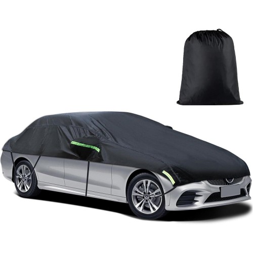 Universal Half Car Cover Waterproof All Weather, Black Car Covers for All Season Waterproof Dustproof Uv Resistant Snowproof