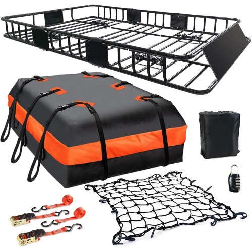 Roof Rack Carrier Basket Universal Rooftop 65" X 39" X 6" Large Size Roof Rack + Waterproof Bag 20 Cubic Feet (51" 40" 17")