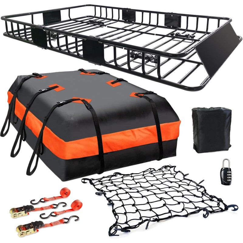 Roof Rack Carrier Basket Universal Rooftop 65" X 39" X 6" Large Size Roof Rack + Waterproof Bag 20 Cubic Feet (51" 40" 17")